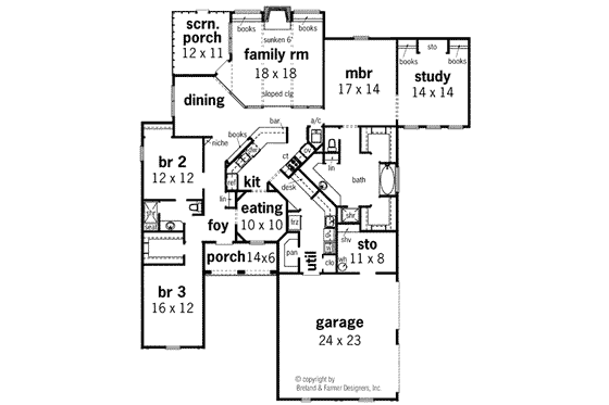 Floor Plan - Main Floor for Mediterranean House Plan #45-145 - 3 bed, 2 bath