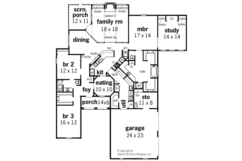 Dream House Plan - Floor Plan - Main Floor for Mediterranean House Plan #45-145 - 3 bed, 2 bath