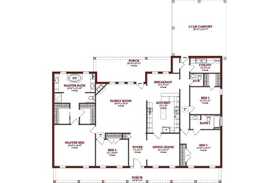 Floor Plan - Main Floor for Ranch House Plan #63-321 - 4 bed, 2.5 bath