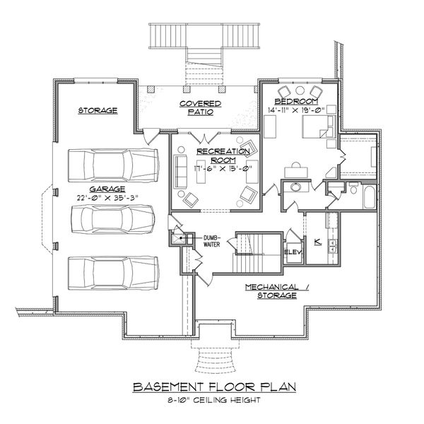 Architectural House Design - European Floor Plan - Lower Floor Plan #1054-82