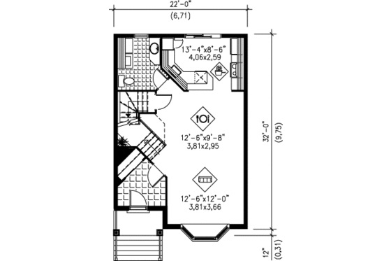 Floor Plan - Main Floor for European House Plan #25-4238 - 2 bed, 1.5 bath