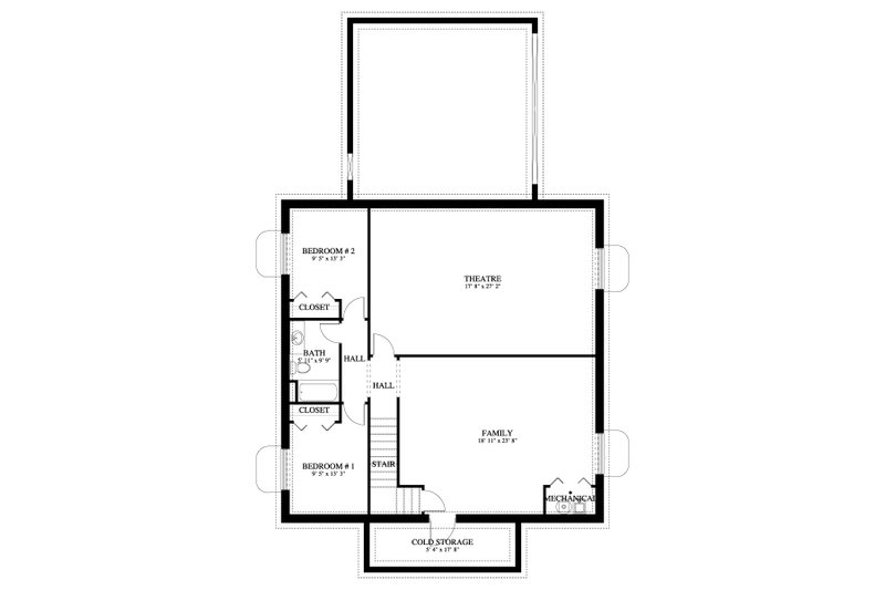 House Design - Floor Plan - Lower Floor for Craftsman House Plan #1060-305 - 3 bed, 2 bath
