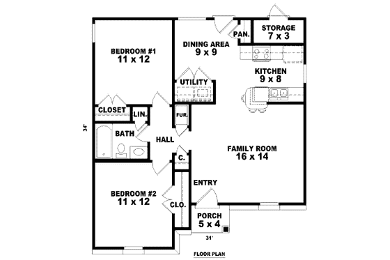 Floor Plan - Main Floor for Traditional House Plan #81-13603 - 2 bed, 1 bath