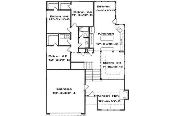 Floor Plan - Main Floor for Traditional House Plan #6-178 - 4 bed, 2 bath