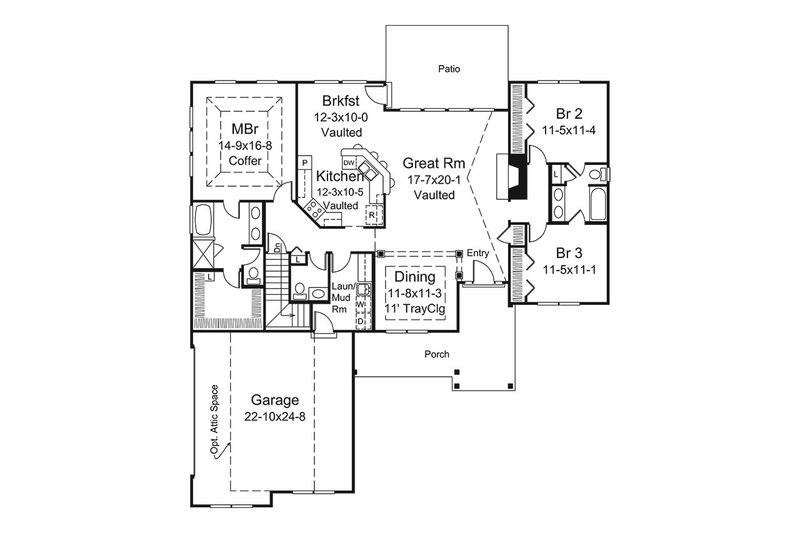 Dream House Plan - Floor Plan - Main Floor for Ranch House Plan #57-664 - 3 bed, 2.5 bath
