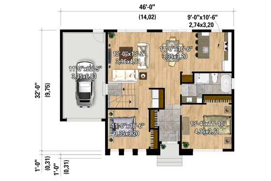 Floor Plan - Main Floor for European House Plan #25-5011 - 2 bed, 1 bath