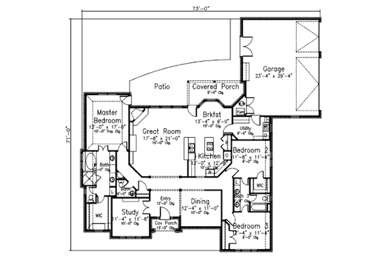 Floor Plan - Main Floor for European House Plan #52-221 - 3 bed, 2.5 bath