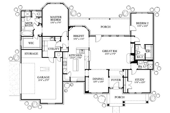 Floor Plan - Main Floor for Country House Plan #80-144 - 3 bed, 3 bath