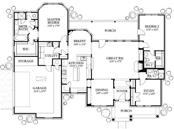House Blueprint - Country Floor Plan - Main Floor Plan #80-144
