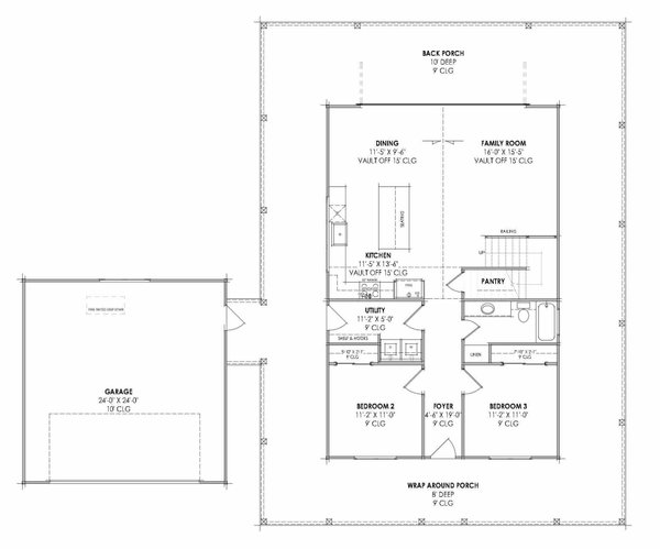 Dream House Plan - Floor Plan - Main Floor for Farmhouse House Plan #1096-199 - 3 bed, 2 bath