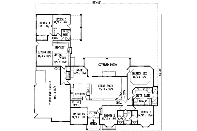 House Plan Design - Floor Plan - Main Floor for Mediterranean House Plan #1-1109 - 5 bed, 3.5 bath