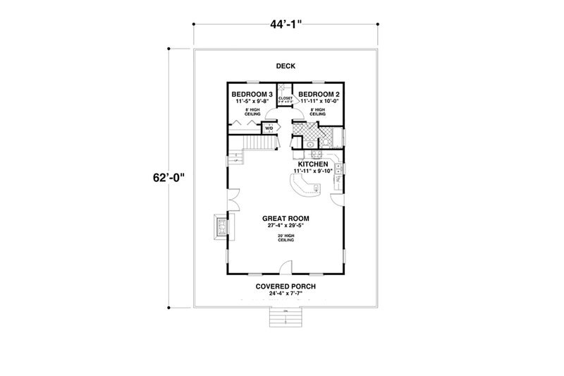Architectural House Design - Floor Plan - Main Floor for Cottage House Plan #56-625 - 3 bed, 2 bath