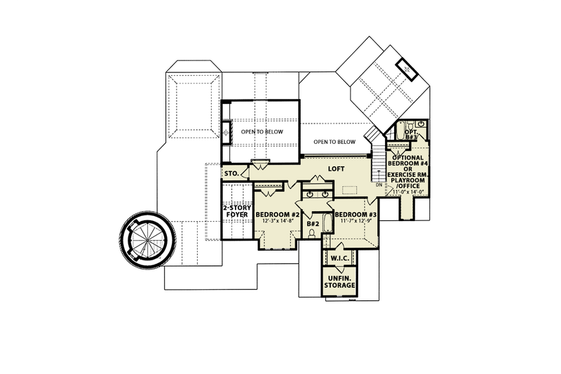 House Blueprint - Floor Plan - Upper Floor for Beach House Plan #54-597 - 4 bed, 3 bath