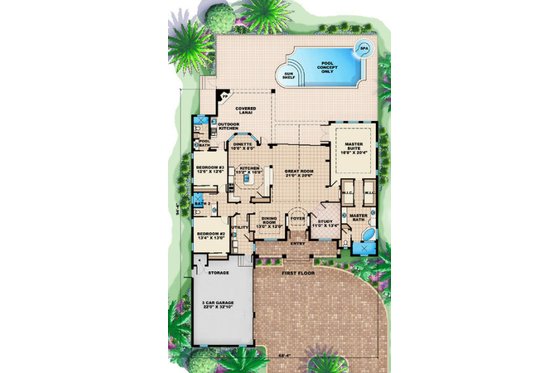 Floor Plan - Main Floor for Mediterranean House Plan #27-404 - 4 bed, 3 bath