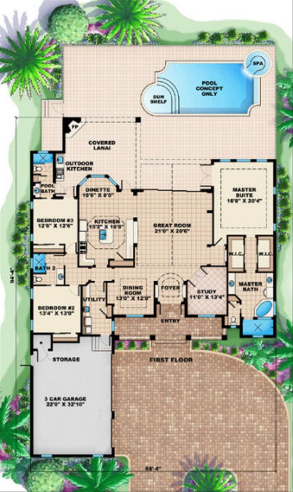 Mediterranean Floor Plan - Main Floor Plan #27-404