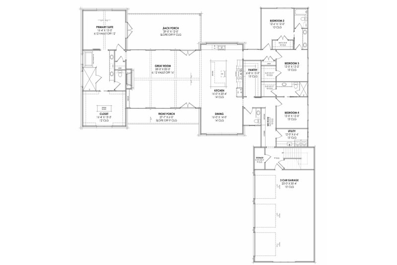 House Design - Floor Plan - Main Floor for Farmhouse House Plan #1096-150 - 4 bed, 3.5 bath