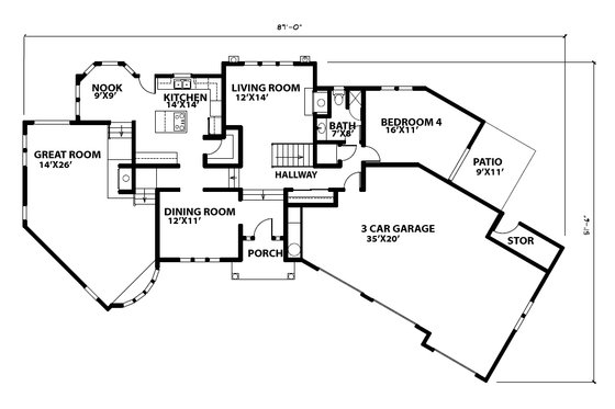Floor Plan - Main Floor for Country House Plan #515-4 - 4 bed, 3 bath