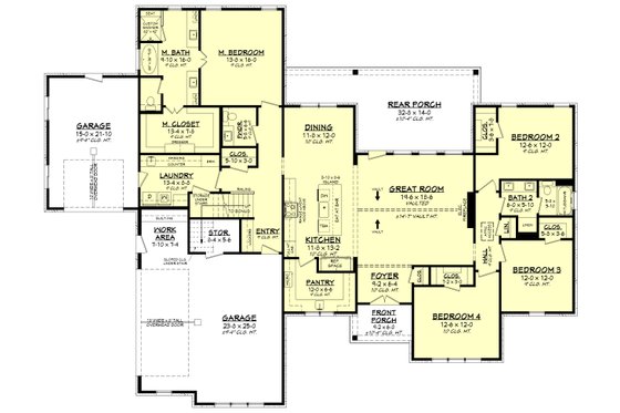 Floor Plan - Main Floor for Farmhouse House Plan #430-400 - 4 bed, 2.5 bath