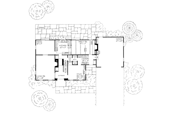 Floor Plan - Main Floor for Colonial House Plan #72-347 - 5 bed, 3 bath