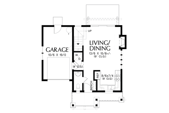 Floor Plan - Main Floor for Cottage House Plan #48-1010 - 2 bed, 1.5 bath