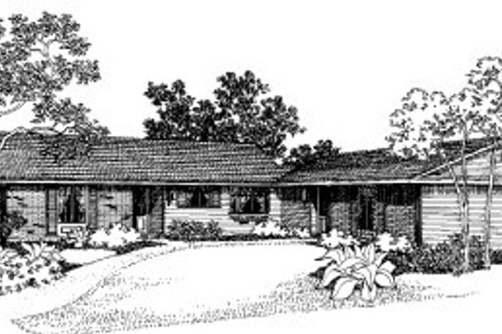 Exterior - Front Elevation for Ranch House Plan #303-191 - 3 bed, 1 bath