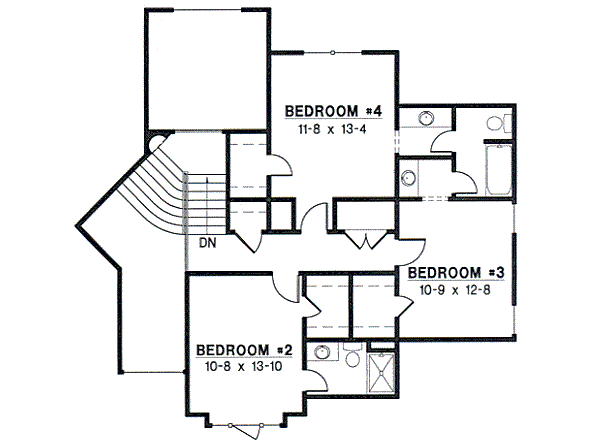 Traditional Floor Plan - Upper Floor Plan #67-408