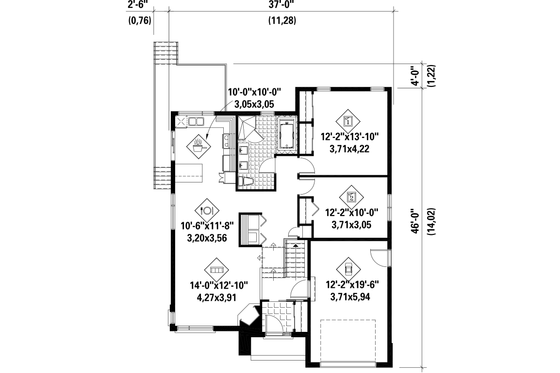 Floor Plan - Main Floor for Contemporary House Plan #25-4306 - 2 bed, 1 bath
