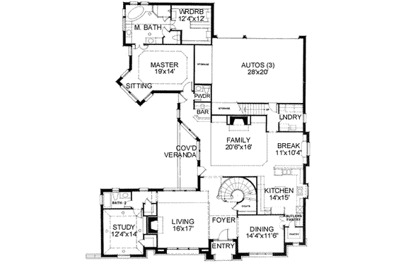 Floor Plan - Main Floor for European House Plan #141-144 - 4 bed, 4.5 bath