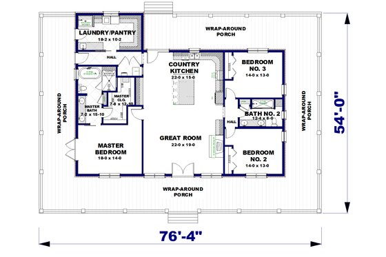 Floor Plan - Main Floor for Country House Plan #44-266 - 3 bed, 2 bath
