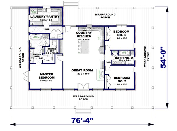 House Blueprint - Country Floor Plan - Main Floor Plan #44-266