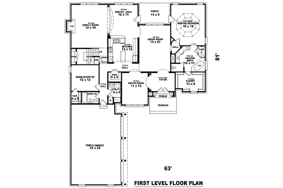 Floor Plan - Main Floor for European House Plan #81-1250 - 3 bed, 4 bath