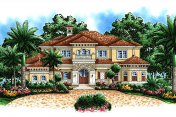 Exterior - Front Elevation for Mediterranean House Plan #27-392 - 5 bed, 5.5 bath