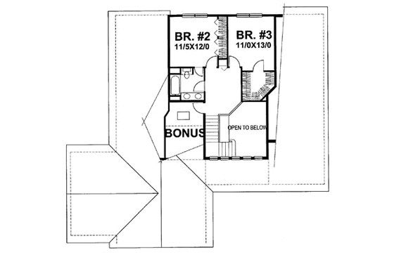 Floor Plan - Upper Floor for Bungalow House Plan #50-127 - 3 bed, 2.5 bath