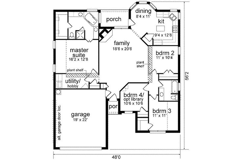 Home Plan - Floor Plan - Main Floor for Southern House Plan #84-227 - 4 bed, 2 bath