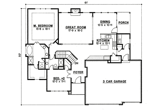 Floor Plan - Main Floor for Traditional House Plan #67-817 - 4 bed, 3 bath