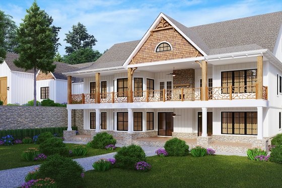 Exterior - Rear Elevation 1 for Country House Plan #54-453 - 4 bed, 4.5 bath