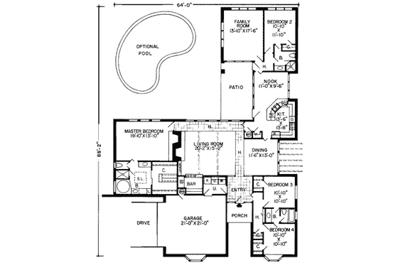 Floor Plan - Main Floor for European House Plan #312-455 - 4 bed, 3 bath