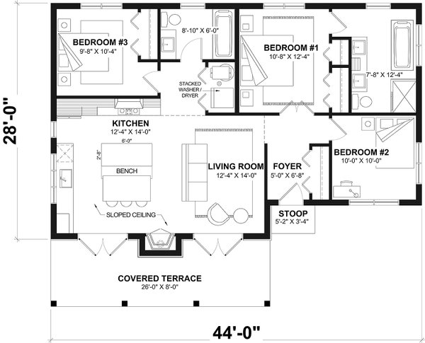 House Design - Floor Plan - Main Floor for Modern House Plan #23-2897 - 3 bed, 2 bath