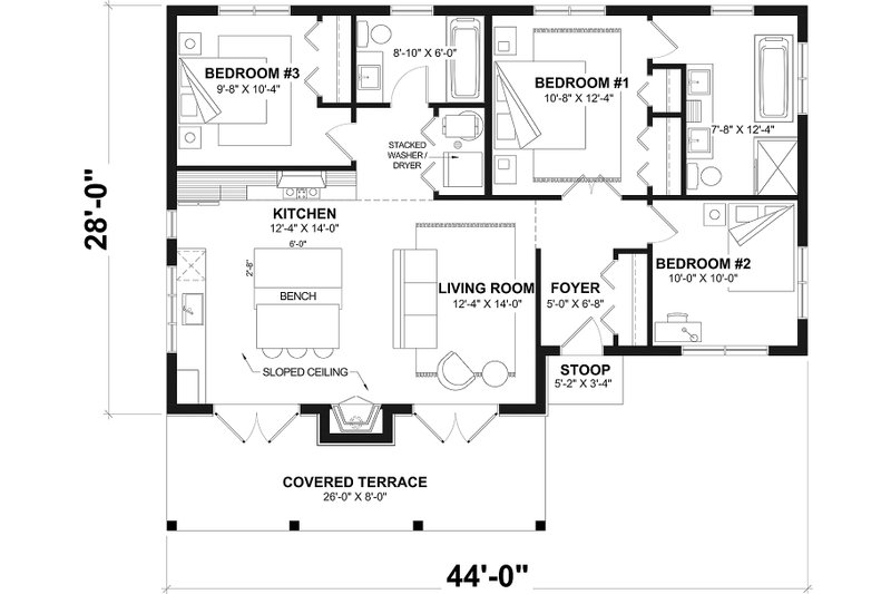 House Design - Floor Plan - Main Floor for Modern House Plan #23-2897 - 3 bed, 2 bath