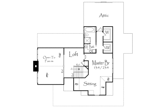 Floor Plan - Upper Floor for Country House Plan #71-110 - 2 bed, 2 bath