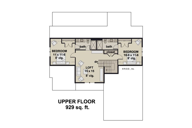 Architectural House Design - Floor Plan - Upper Floor for Craftsman House Plan #51-1300 - 3 bed, 3.5 bath