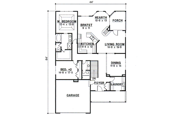 Floor Plan - Main Floor for Traditional House Plan #67-320 - 4 bed, 3 bath