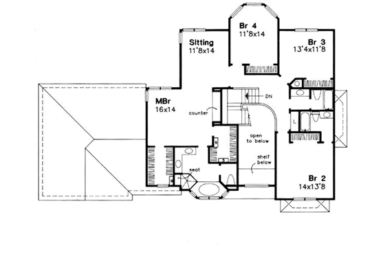Floor Plan - Upper Floor for European House Plan #50-144 - 4 bed, 3.5 bath