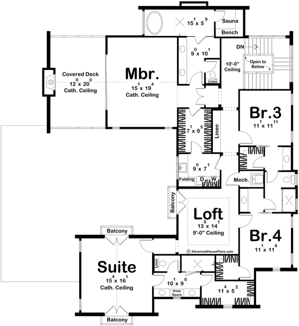 Architectural House Design - Floor Plan - Upper Floor for Beach House Plan #455-762 - 5 bed, 4 bath