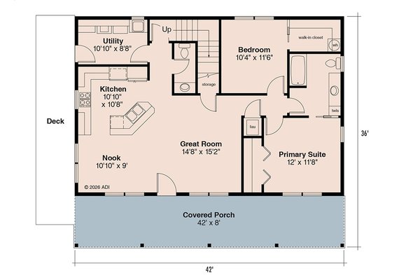 House Blueprint - Floor Plan - Main Floor for Farmhouse House Plan #124-1466 - 2 bed, 1 bath