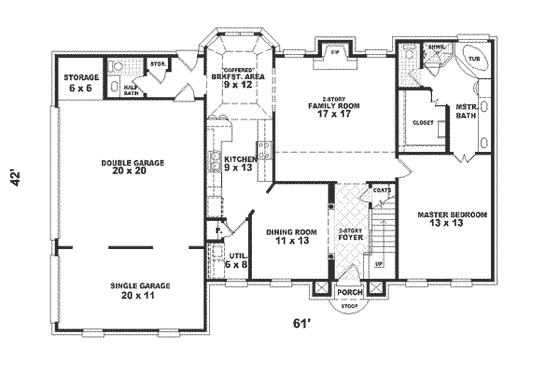 Floor Plan - Main Floor for Southern House Plan #81-209 - 4 bed, 2.5 bath