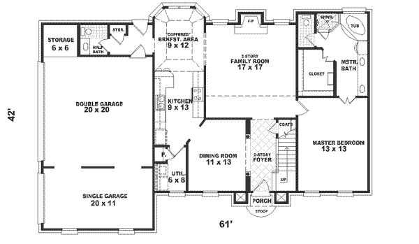 Floor Plan - Main Floor for Southern House Plan #81-209 - 4 bed, 2.5 bath