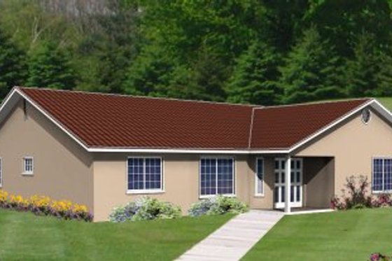 Exterior - Front Elevation for Adobe / Southwestern House Plan #1-504 - 3 bed, 2 bath