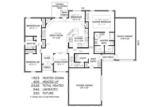 Floor Plan - Main Floor for European House Plan #424-255 - 3 bed, 2 bath