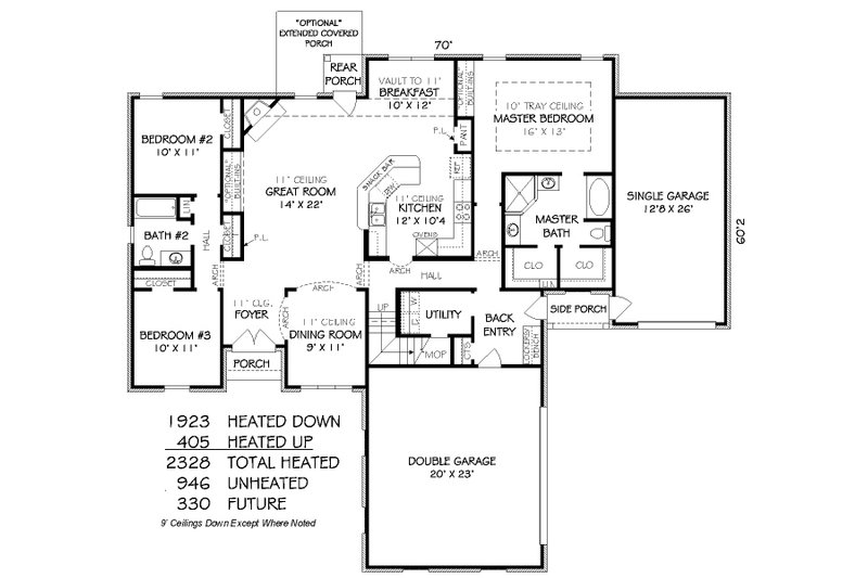 European Style House Plan - 3 Beds 2 Baths 2328 Sq/Ft Plan #424-255 ...